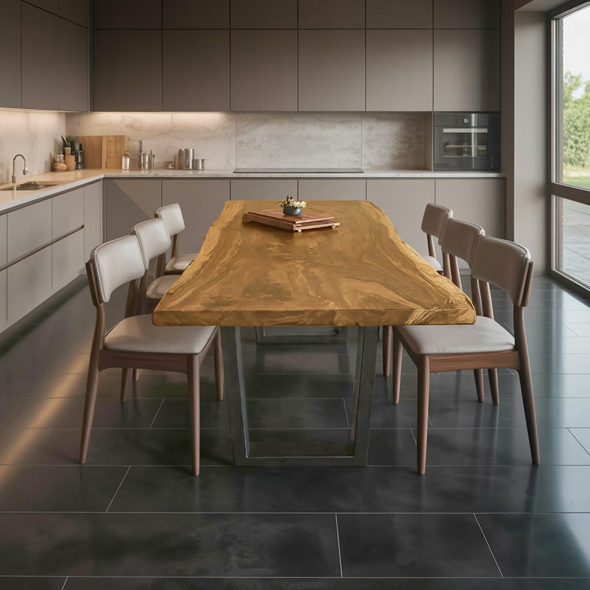 Kitchen Decor Mid Century Wooden Live Edge Dining Table