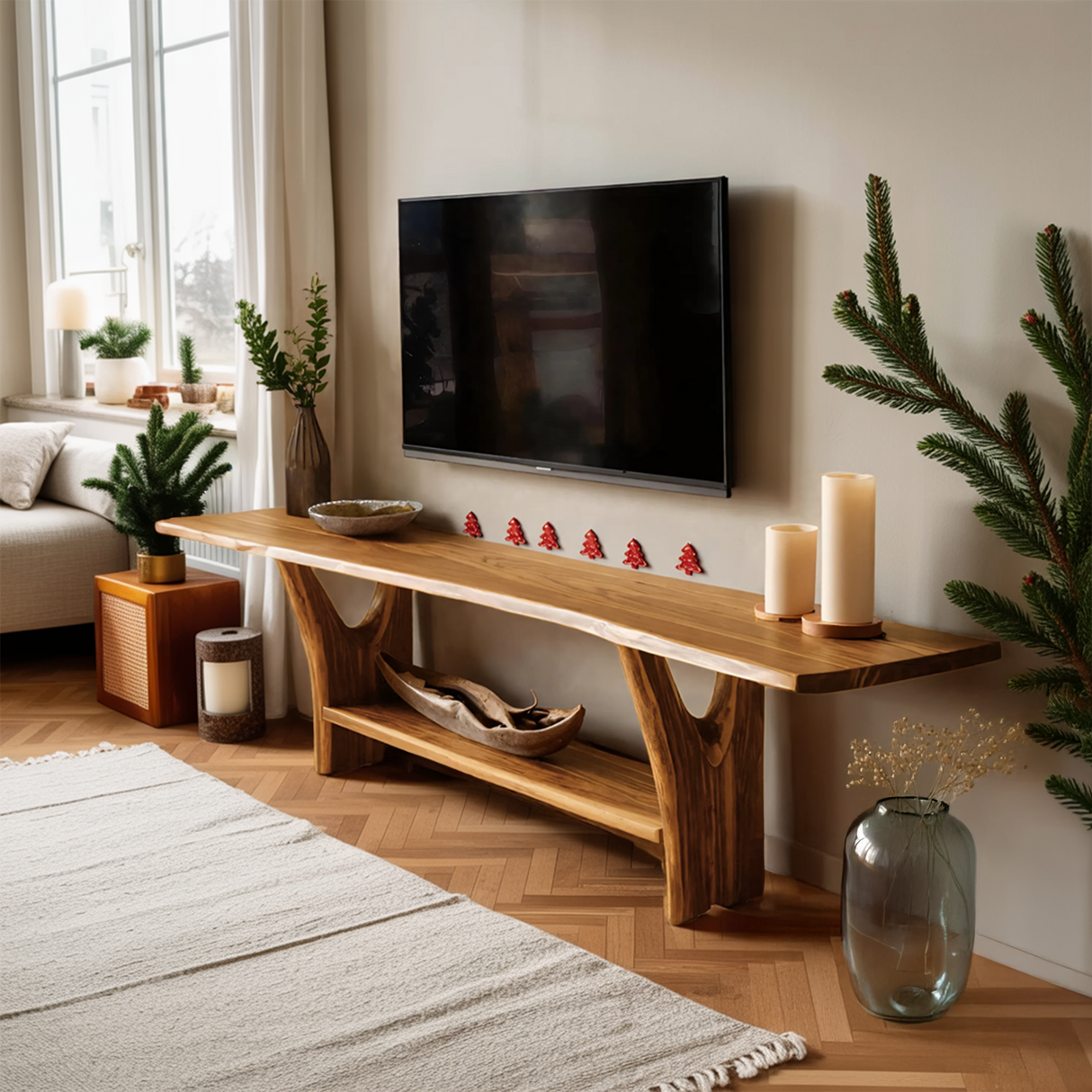 Modern Live Edge Wooden TV Console For Holiday Bedroom Furniture