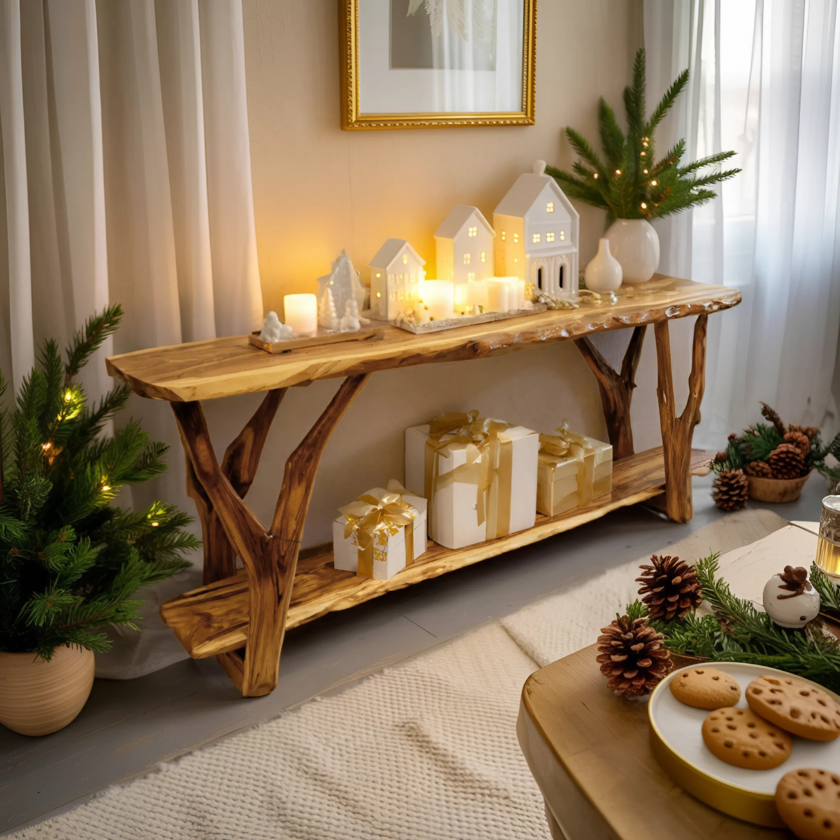Farmhouse Solid Wood Console Table For Living Room Holiday Furniture Decor