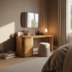 Modern Sculptural Vanity Table With Drawer Storage For Bedroom