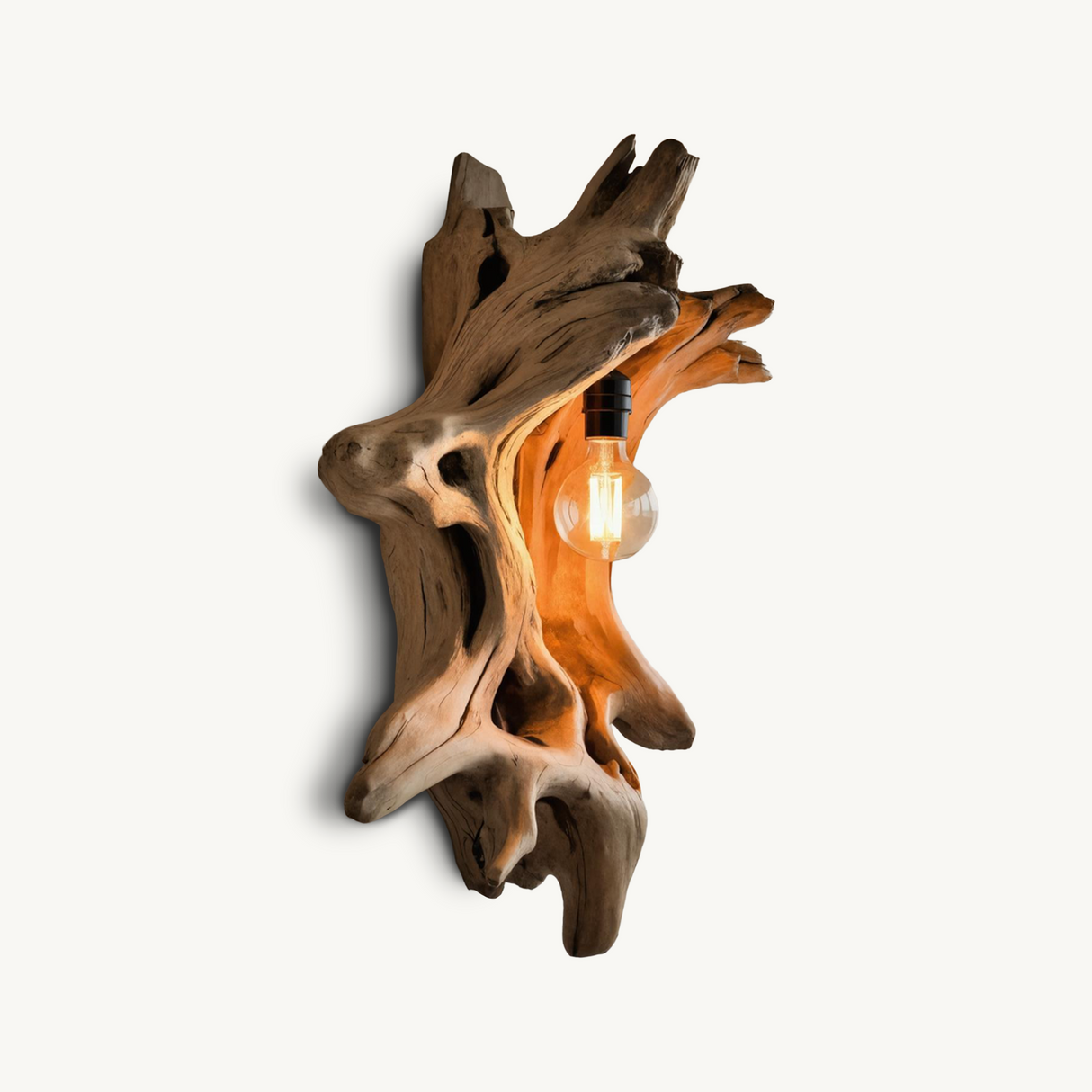 Driftwood Wall Lamp With Carved Form For Rustic Modern Living Room