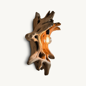 Driftwood Wall Lamp With Carved Form For Rustic Modern Living Room
