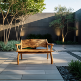 Outdoor Wood Bench With Wave Carved Backrest For Exterior