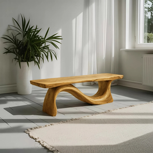 Contemporary Organic Sculpted Live Edge Bench For Living Room