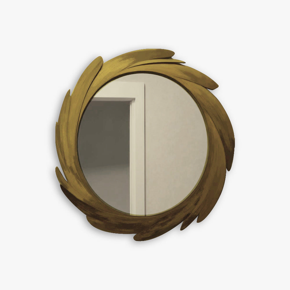 Artistic Round Wall Mirror With Carved Frame For Bathroom And Entryway