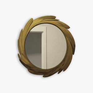 Artistic Round Wall Mirror With Carved Frame For Bathroom And Entryway