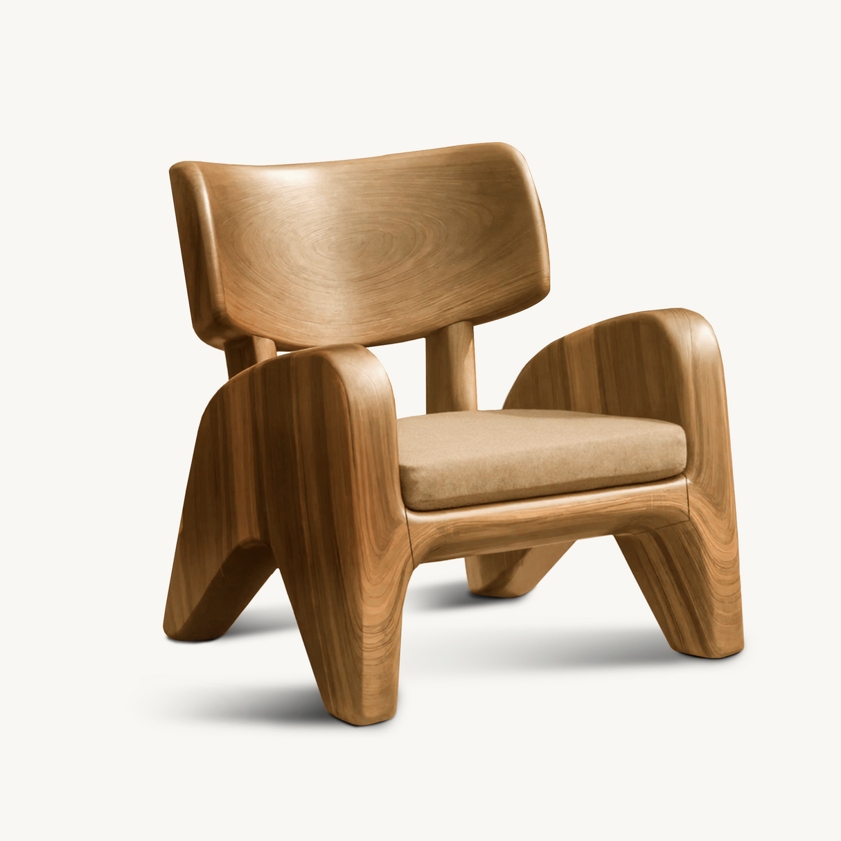 Contemporary Wooden Lounge Chair With Cushion For Garden Or Reading Nook