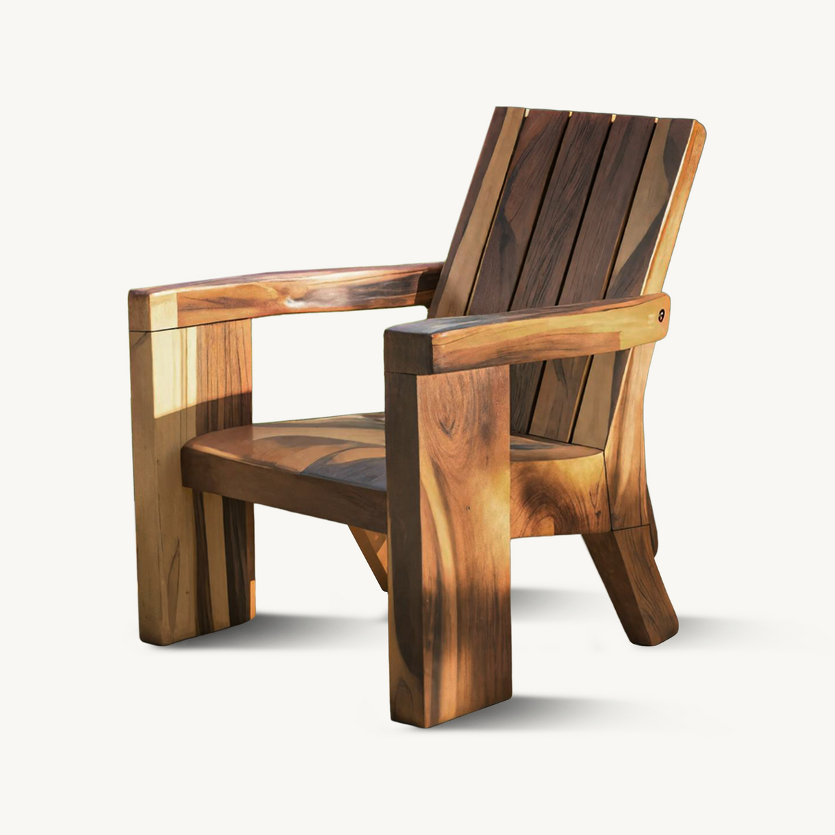 Rustic Outdoor Wooden Lounge Chair With Armrests For Garden Or Porch