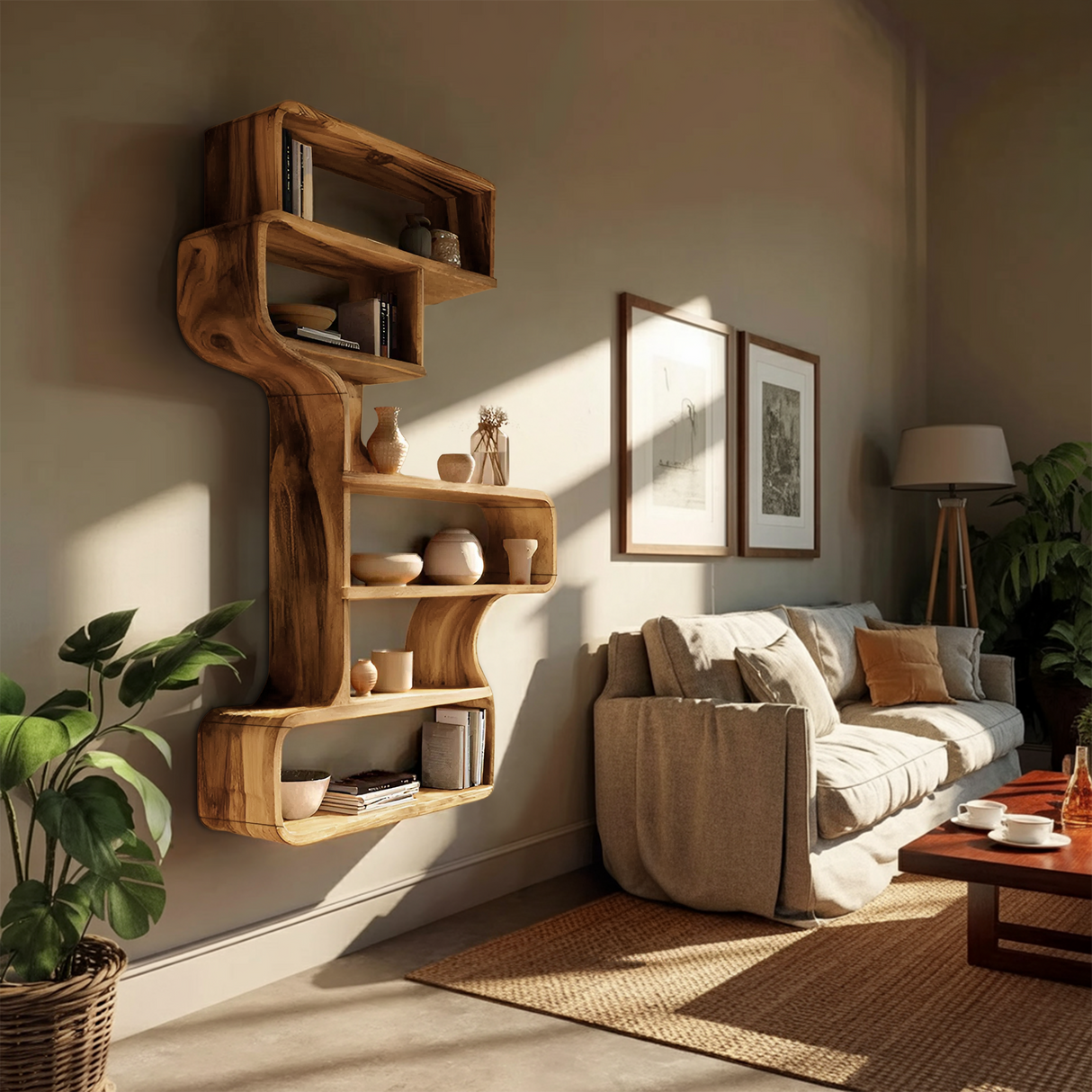 Industrial Natural Wood Wall Rack For Entryway Storage Display