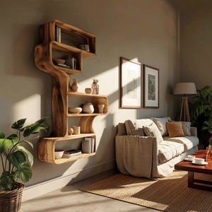 Industrial Natural Wood Wall Rack For Entryway Storage Display