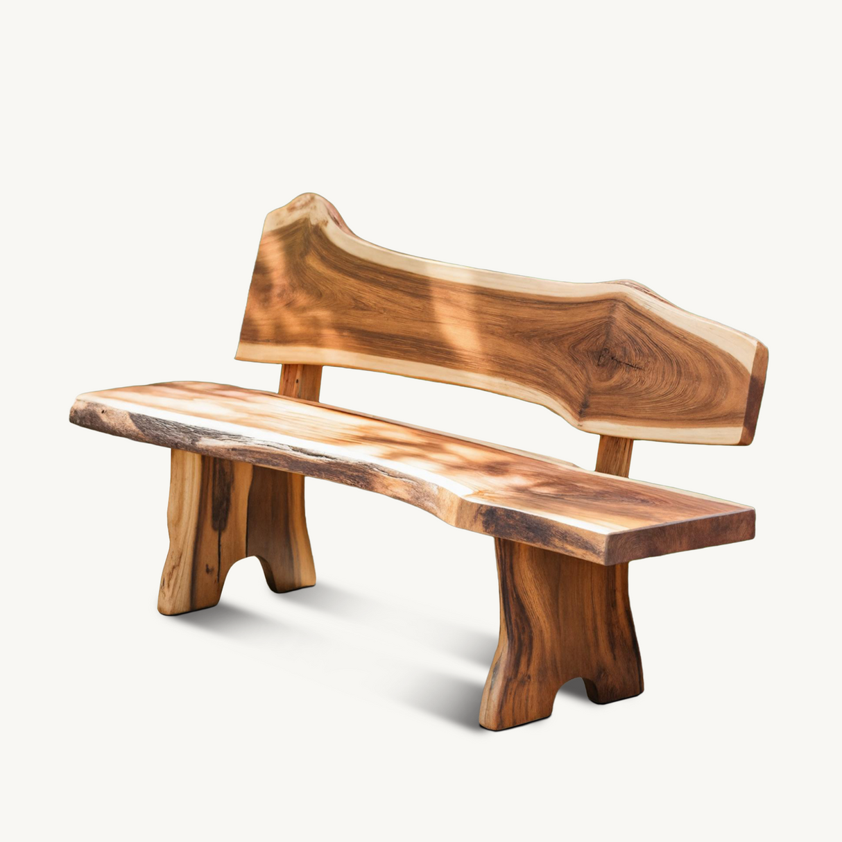 Rustic Live Edge Outdoor Bench With Curved Back For Patio Or Garden