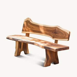 Rustic Live Edge Outdoor Bench With Curved Back For Patio Or Garden