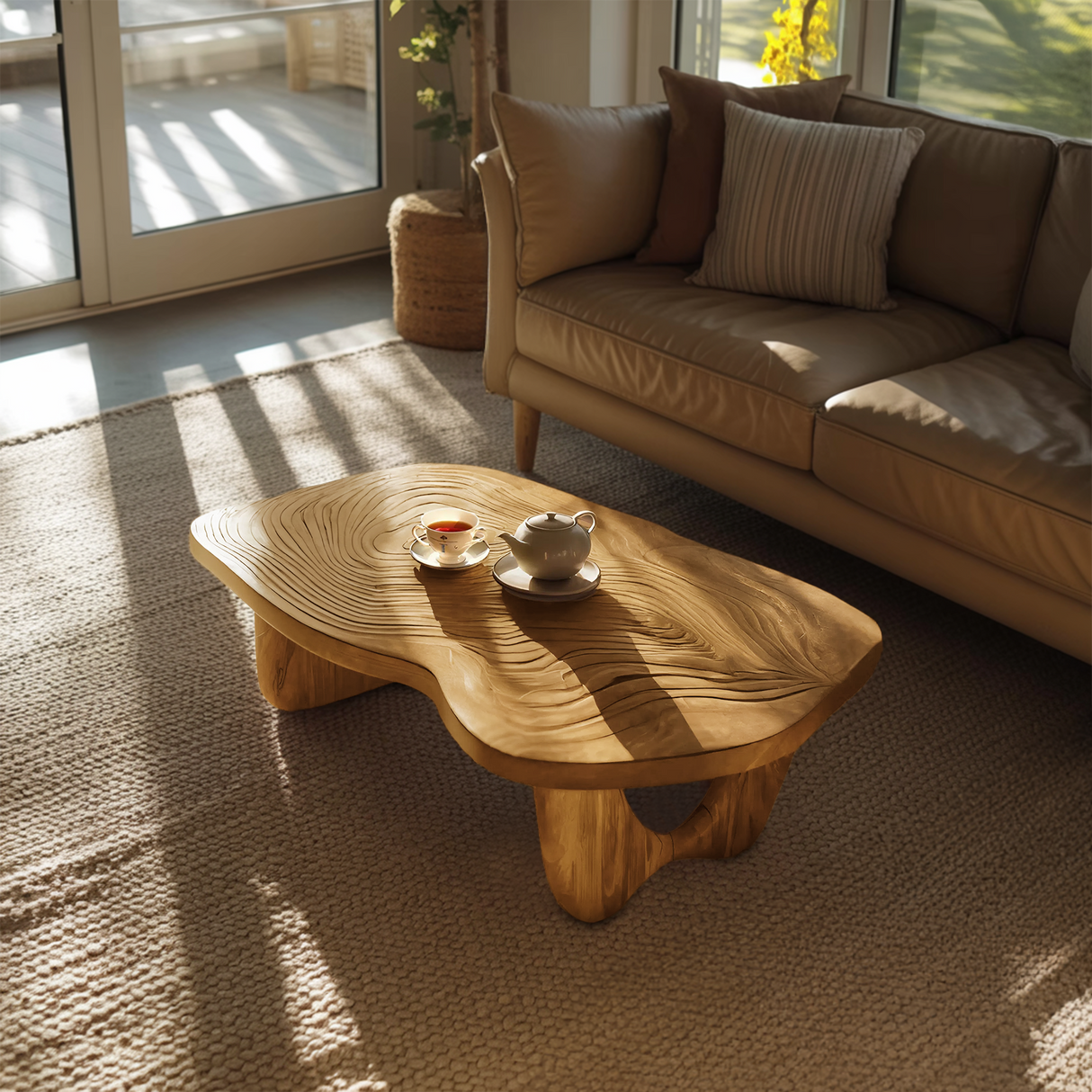 Mid Century Wooden Live Edge Table For Furniture Decor