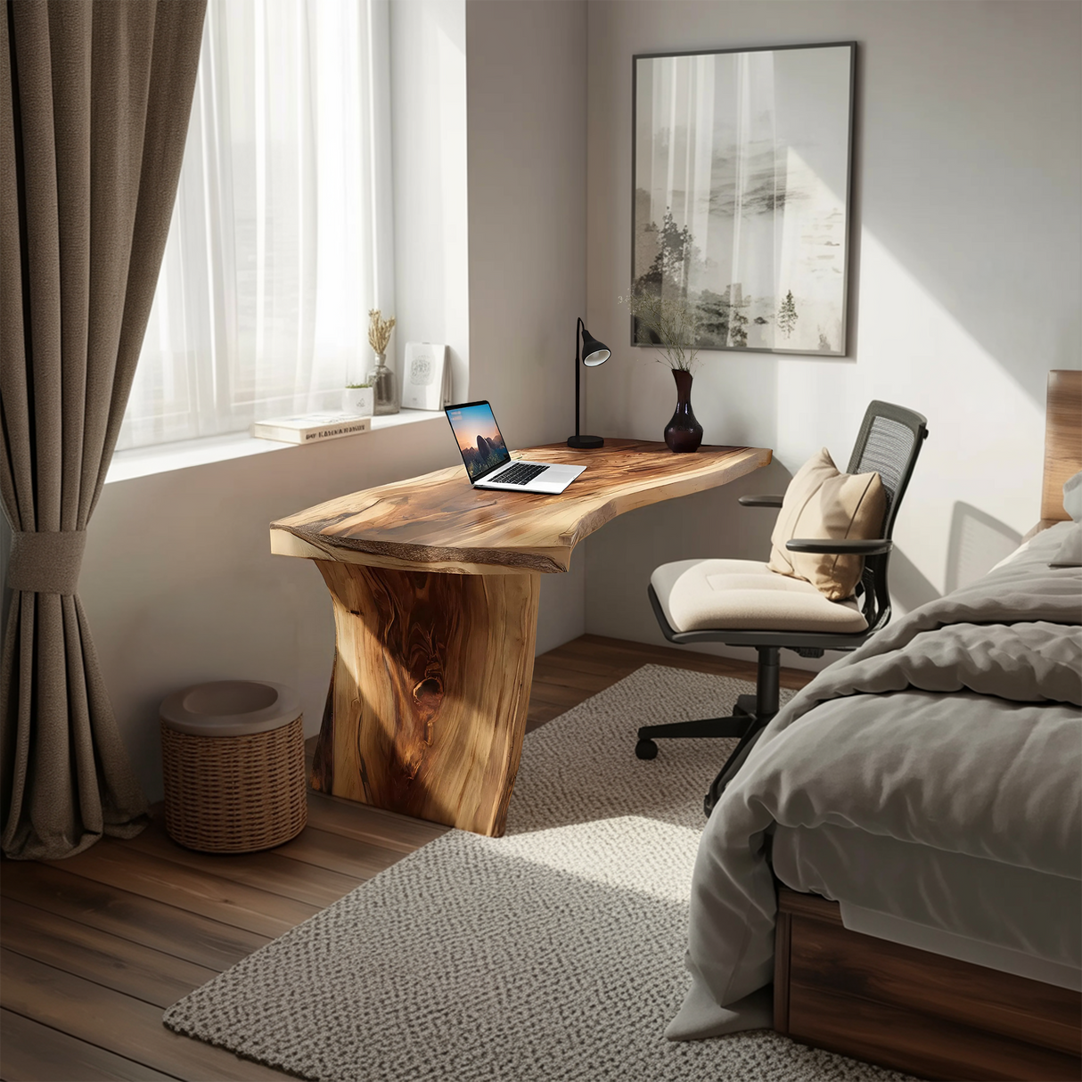 Farmhouse Wooden Live Edge Desk For Office And Study Room