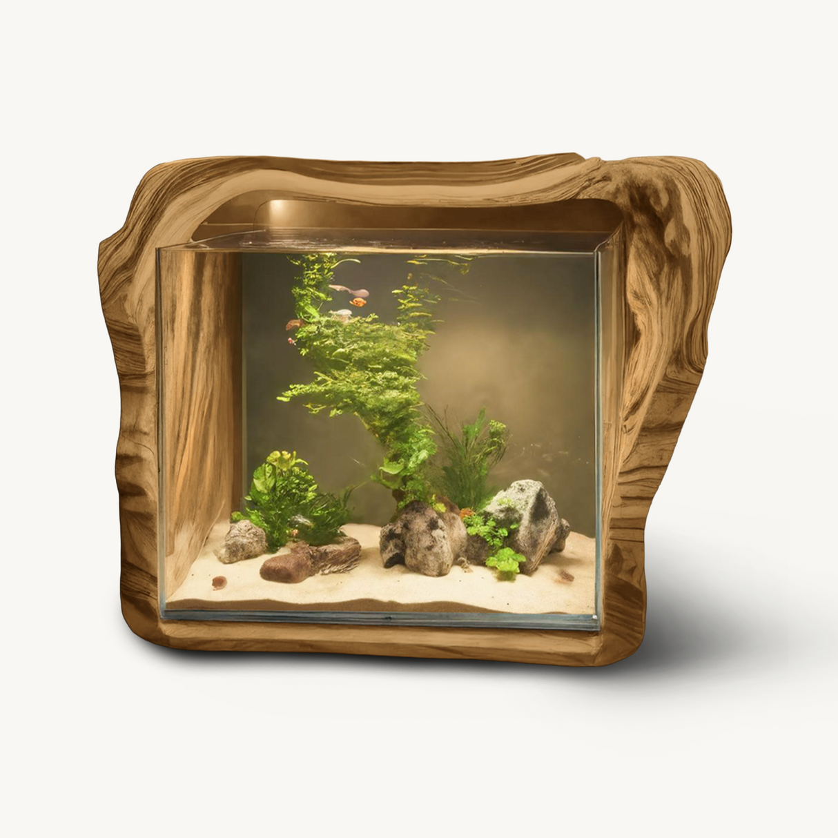 Rustic Live Edge Aquarium Stand With Glass Tank For Bedroom And Living Room