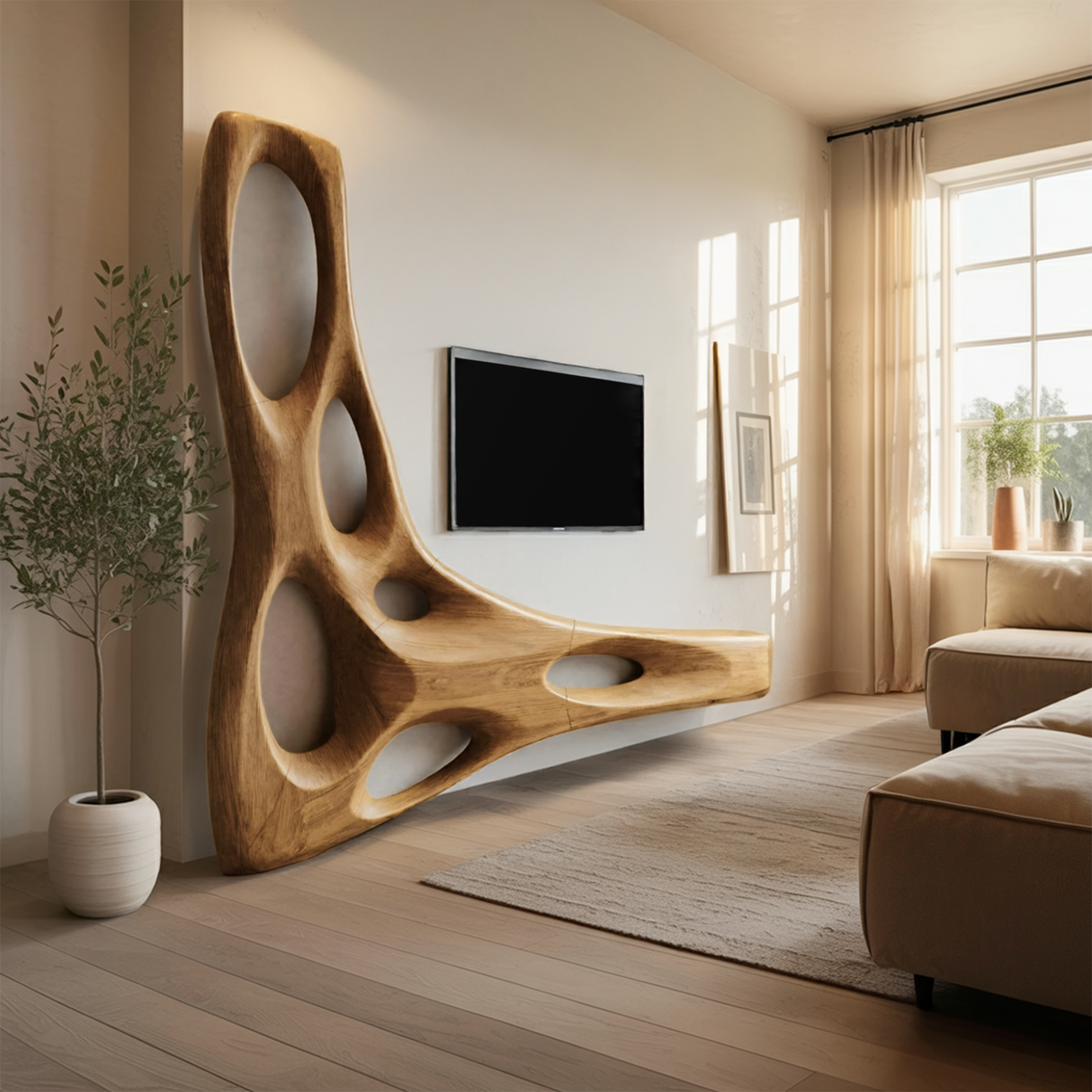 Artistic Organic Wall Mounted Media Console For Living Room
