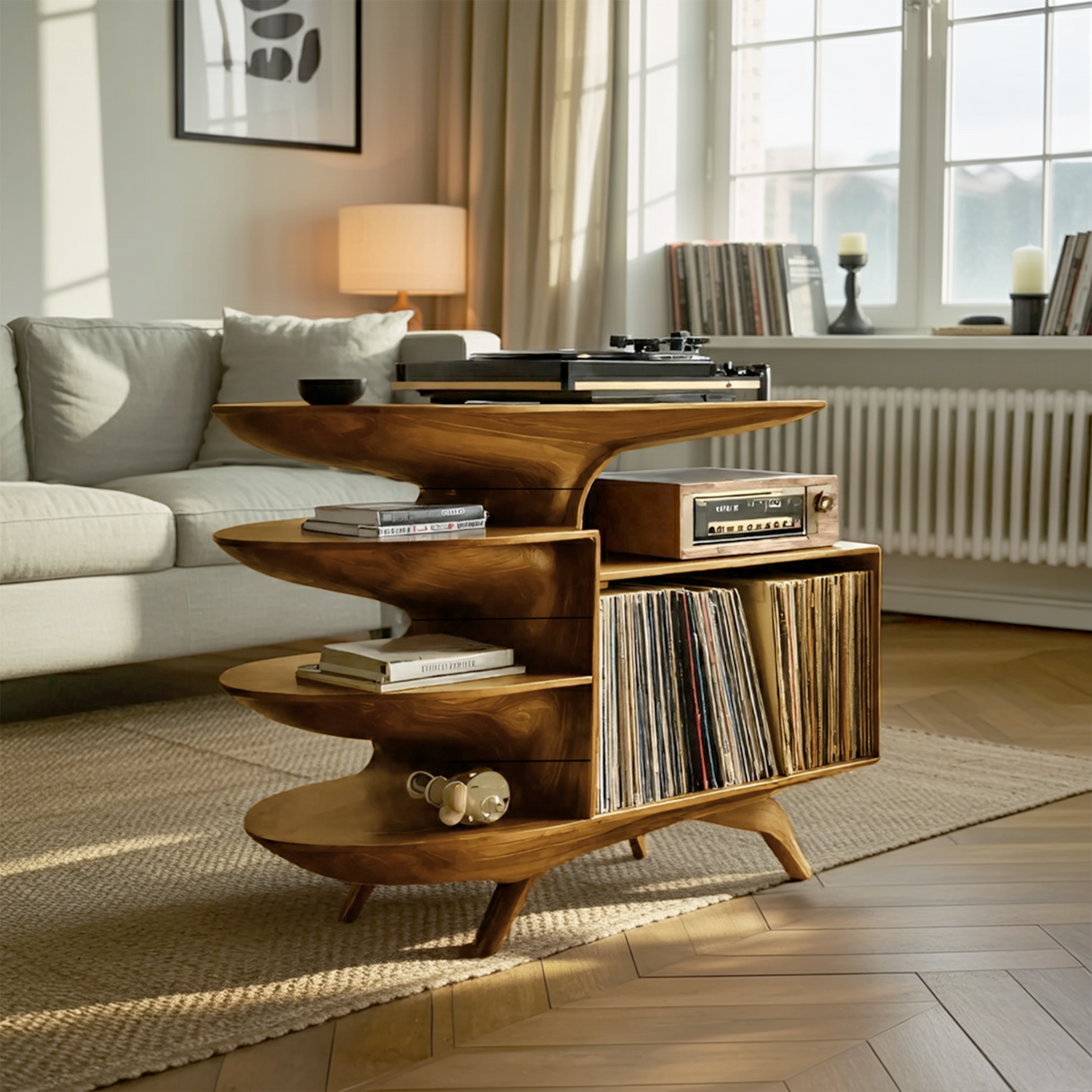 Modern Wooden Record Stand For Bedroom Interior Design Style