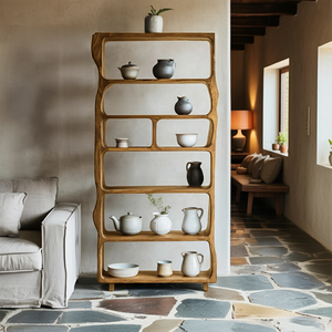 Mid Century Wooden Open Shelf For Living Room Furniture Decor