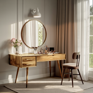 Mid Century Modern Vanity Desk With Drawers For Bedroom