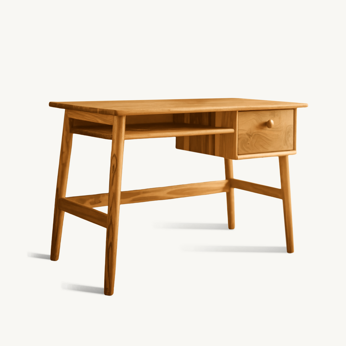 Minimalist Wooden Desk With Drawer And Keyboard Shelf For Home Office