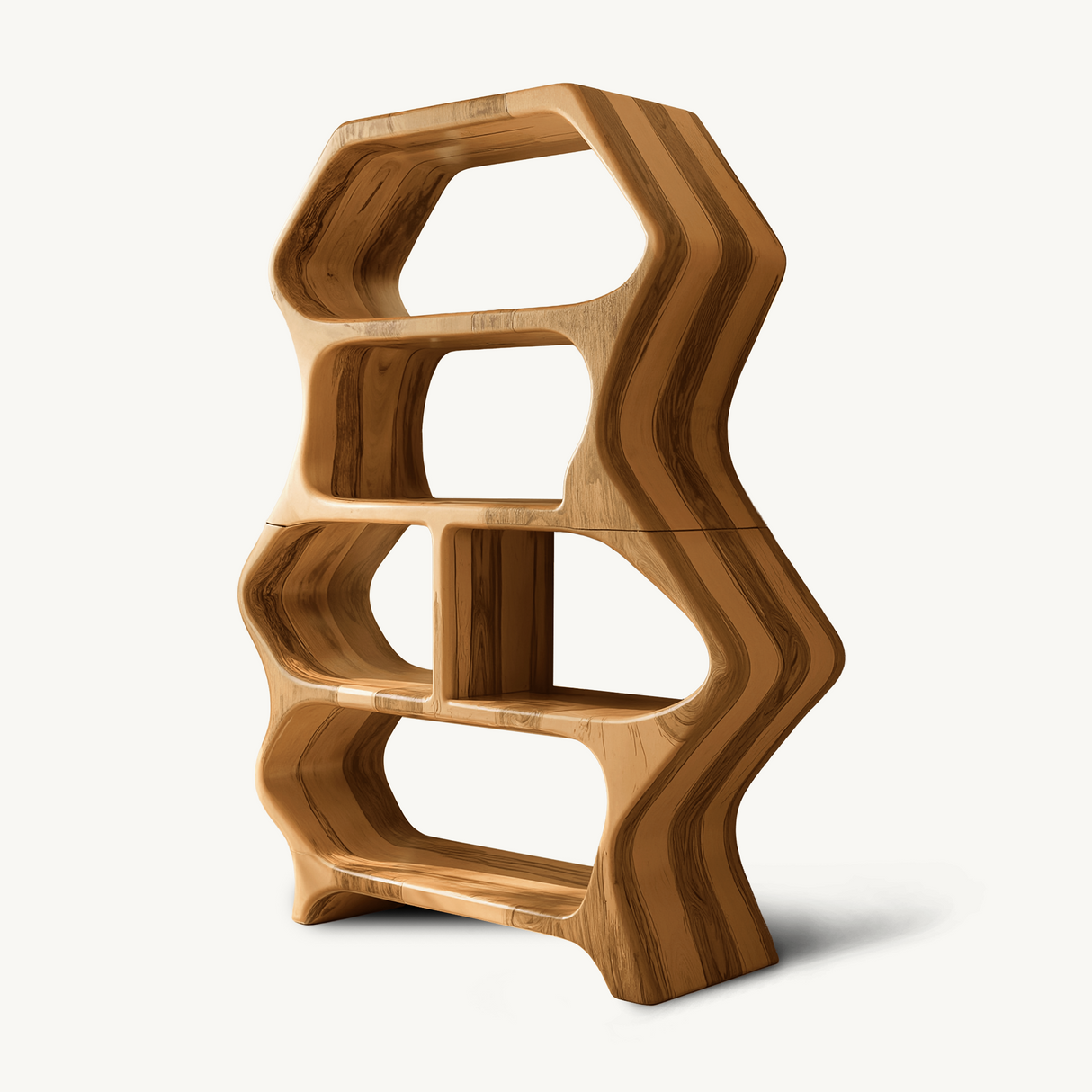 Sculptural Bookshelf With Organic Carved Display For Living Room And Office