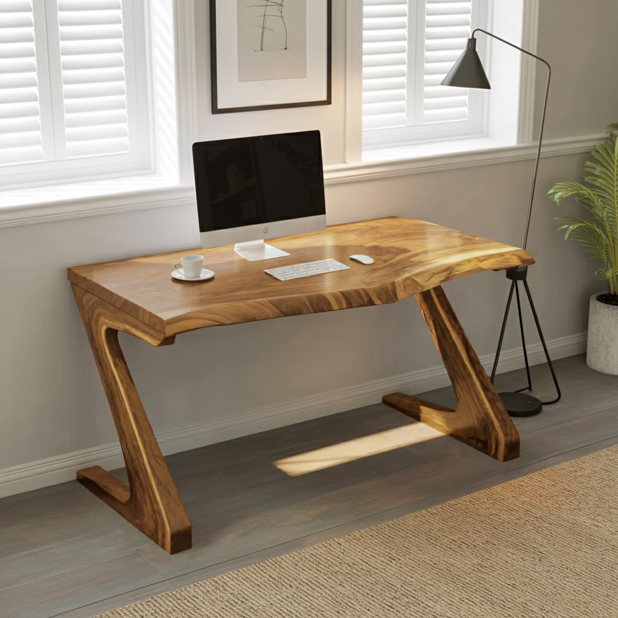 Modern Live Edge Desk With Z Legs For Home Office