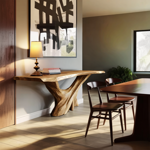 Mid Century Live Edge Console Table Artistic Wood For Furniture Decor