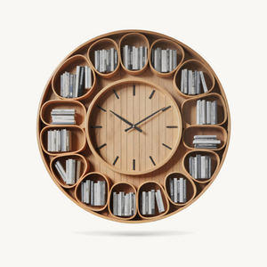 Contemporary Round Wall Bookshelf With Clock For Living Room And Home Office