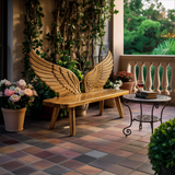 Modern Wood Bench With Wing Backrest For Exterior Seating