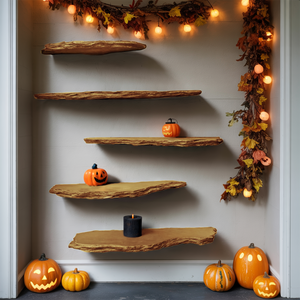 Farmhouse Live Edge Floating Shelf For Living Room Warm Halloween Accent