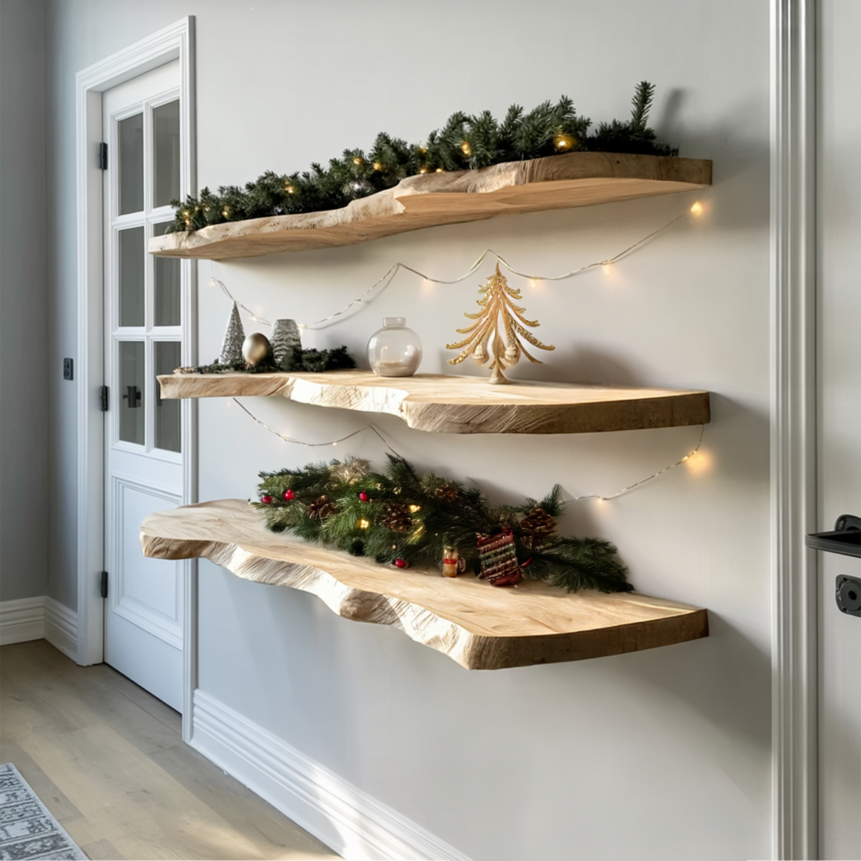 Farmhouse Solid Wood Floating Shelf For Christmas Bedroom Wall Decor