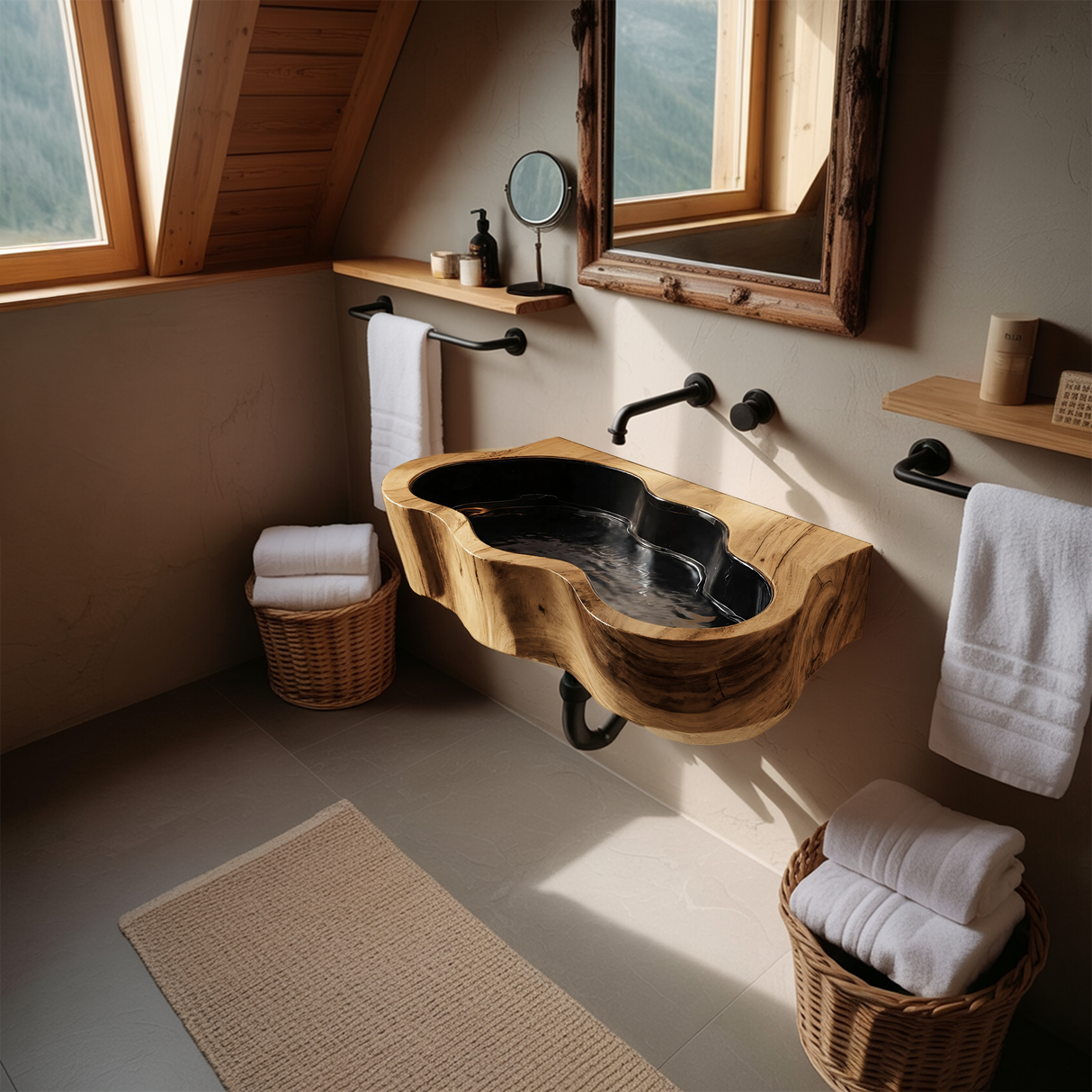 Modern Live Edge Wood Basin For Contemporary Bathroom Interior Design