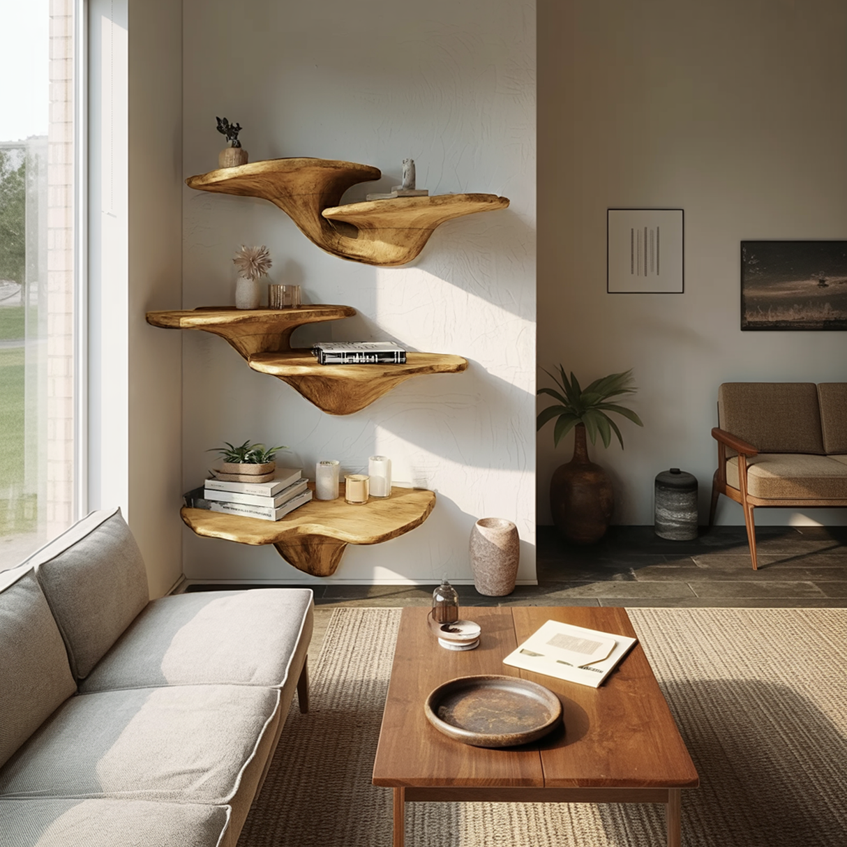 Farmhouse Handcrafted Solid Wood Mushroom Shelf For Living Room Decor