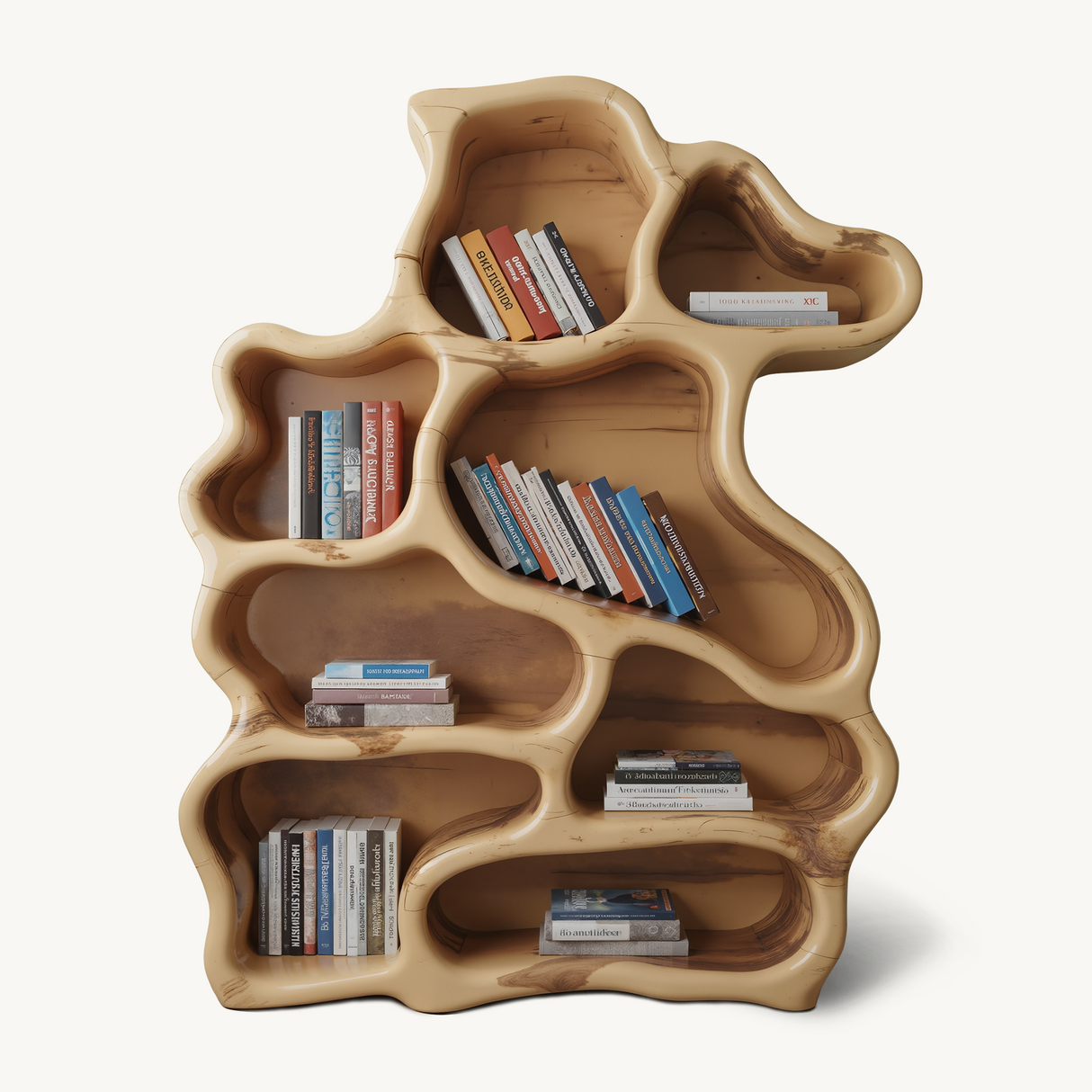 Organic Modern Bookshelf With Carved Design For Living Room And Home Library