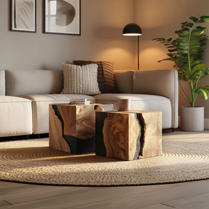 Mid Century Wooden Cube Coffee Table For Living Room Decor