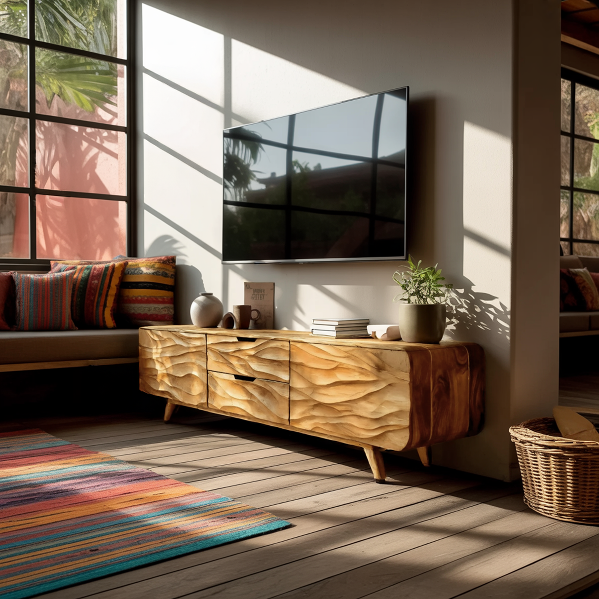 Handcrafted TV Stand With Stylish Storage For Living Room