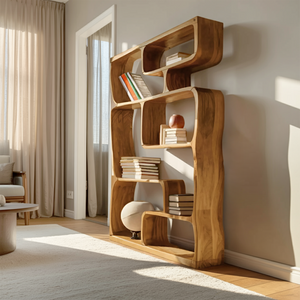 Modern Sculptural Bookshelf With Geometric Design For Living Room