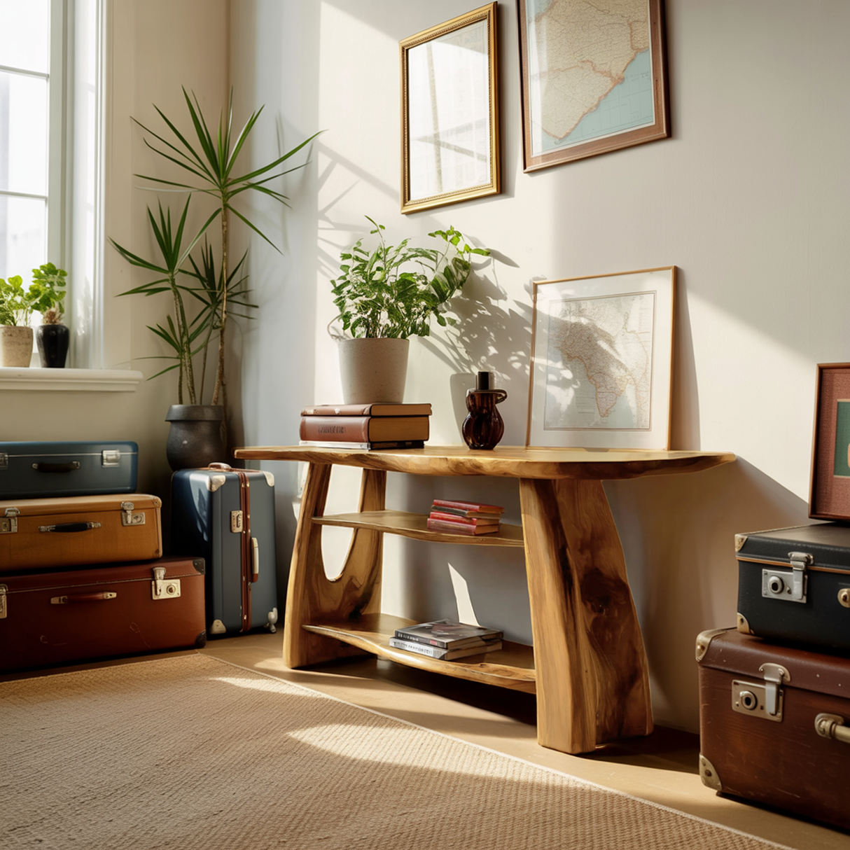 Farmhouse Wooden Live Edge Console For Minimalist Design