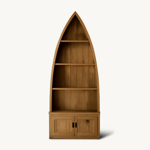 Boat Shaped Display Cabinet With Storage Drawers For Living Room And Entryway