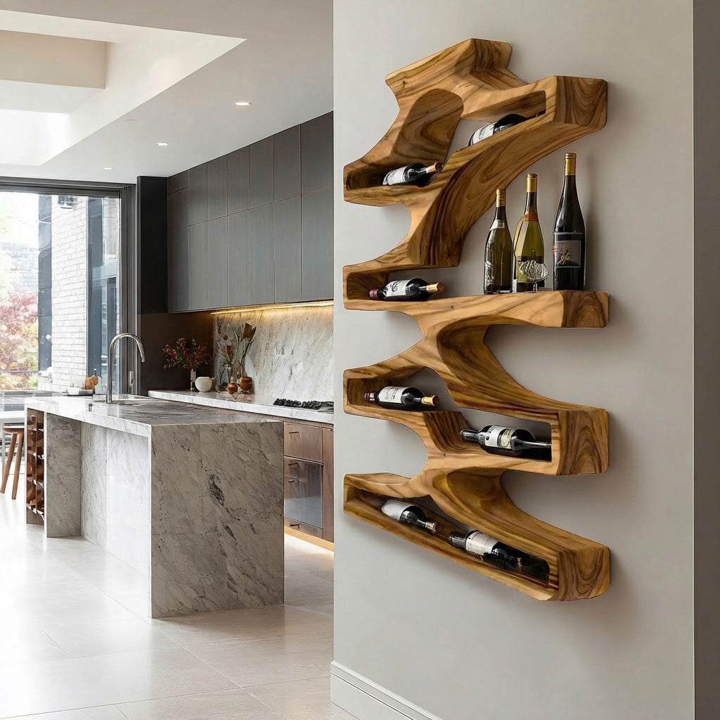 Contemporary Wall Wine Storage Natural Wood For Dining Room
