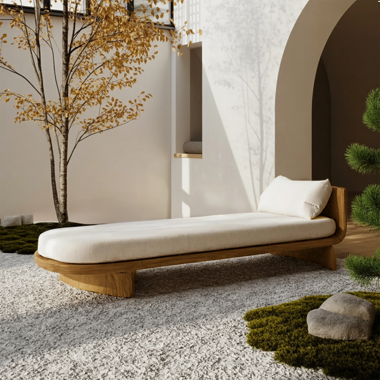 Handcrafted Mid Century Wooden Daybed For Patio Furniture Outdoor