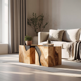 Farmhouse Wooden Cube Coffee Table For Farmhouse Living Room