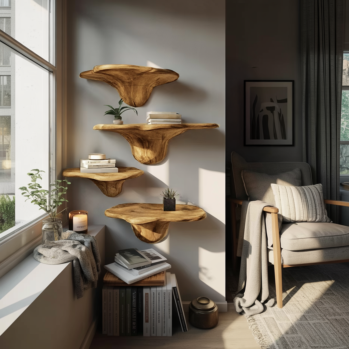 Modern Wooden Mushroom Shelf For Entryway Furniture And Wall Decor