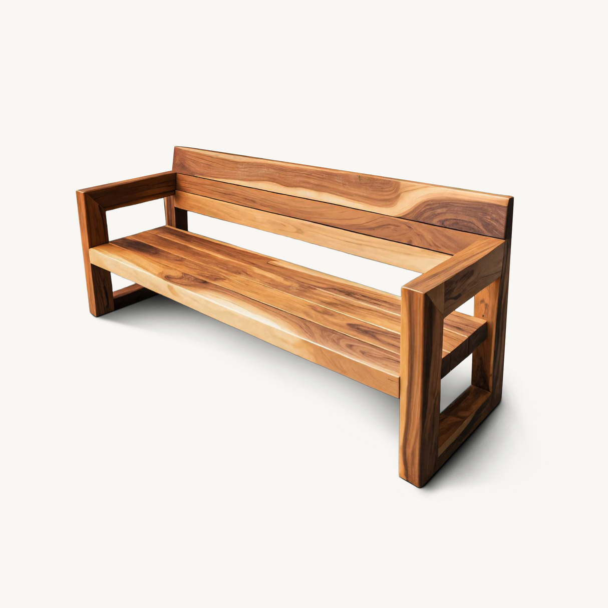 Modern Solid Wood Outdoor Bench With Armrests For Garden Or Entryway