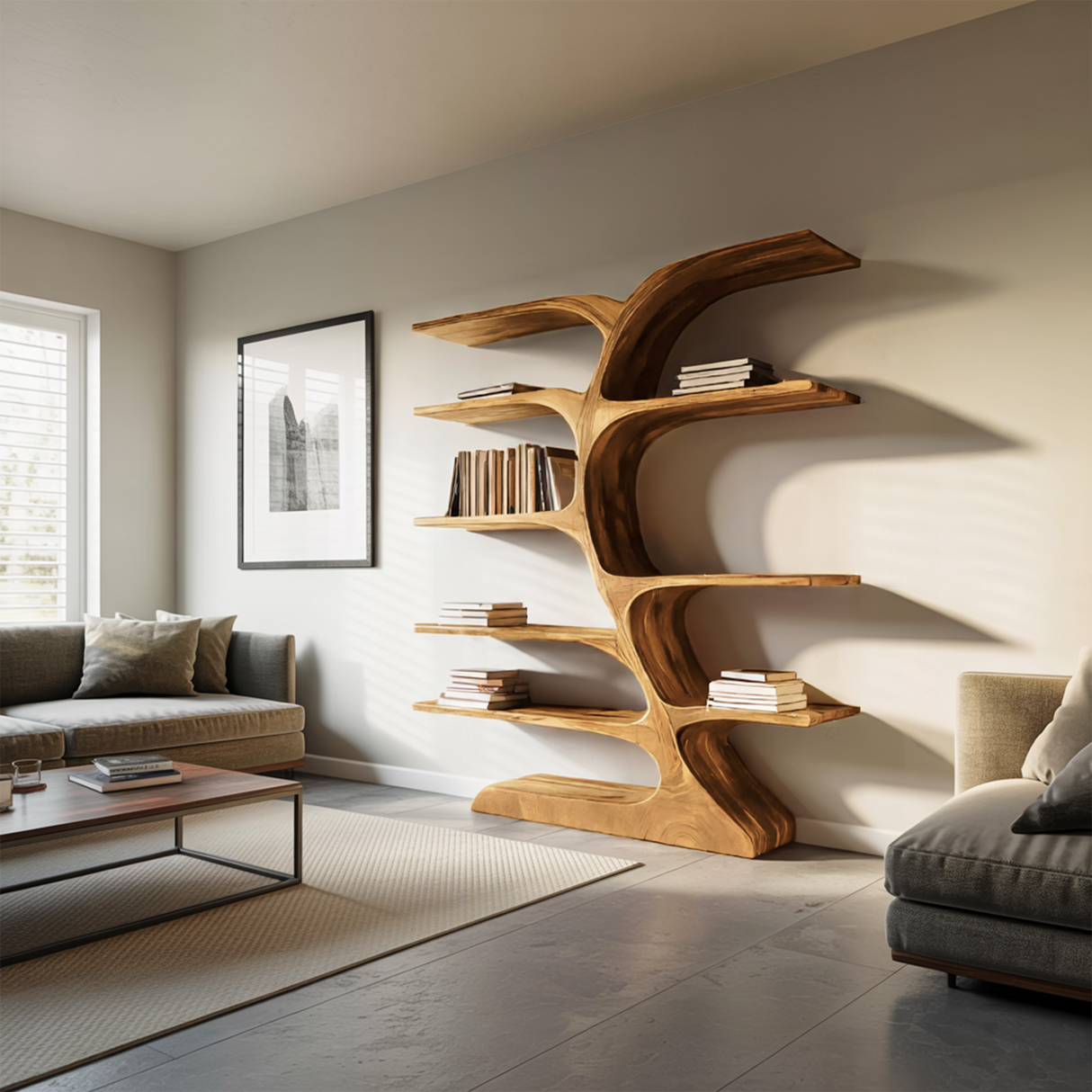 Organic Curved Bookshelf For Open Space