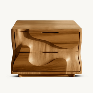 Modern Wavy Nightstand with Carved Drawer Cabinet For Bedroom And Living Room