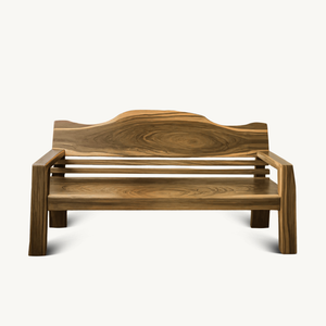 Rustic Outdoor Wooden Bench With Curved Backrest For Garden Or Porch