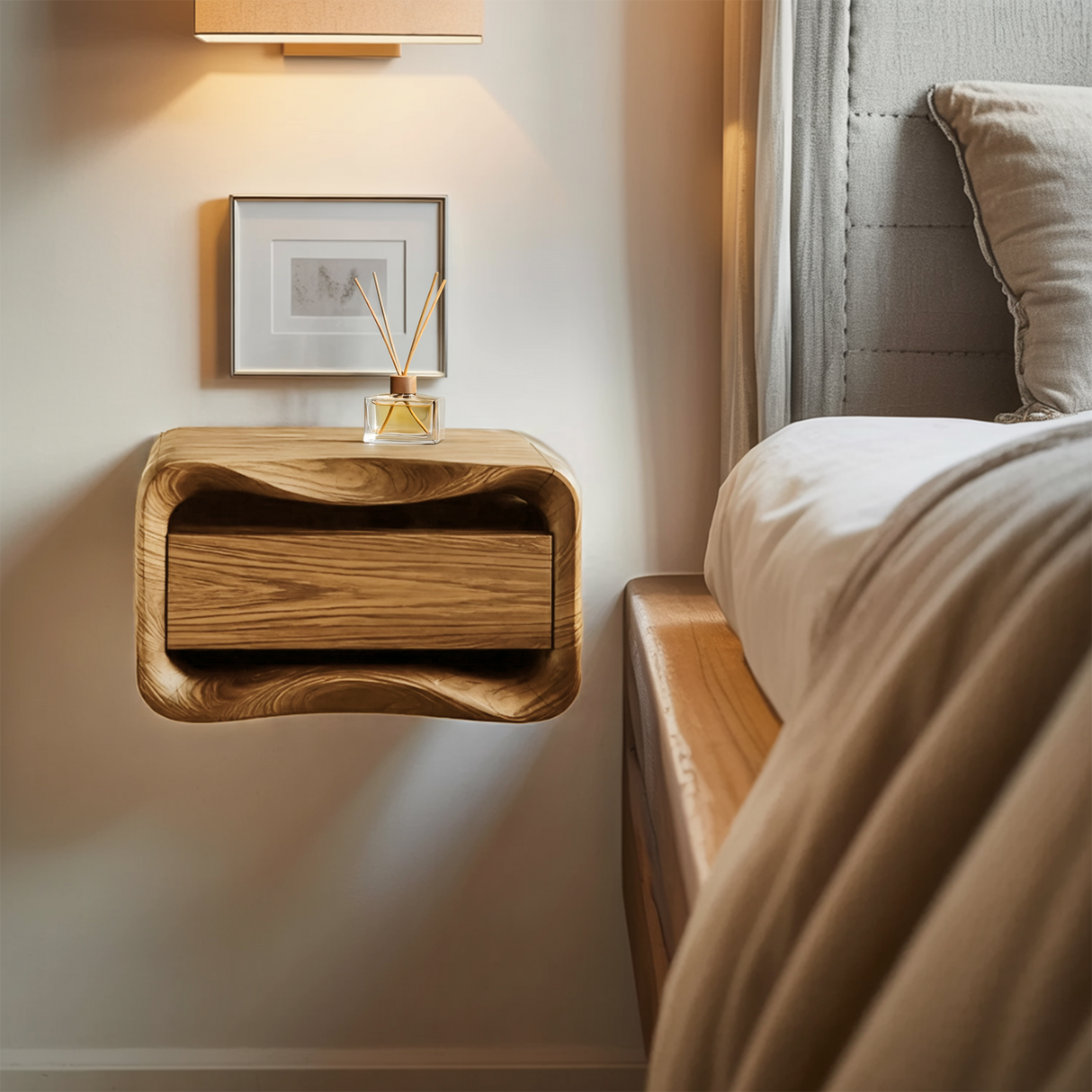 Floating Nightstand Organic Curved Design For Bedroom