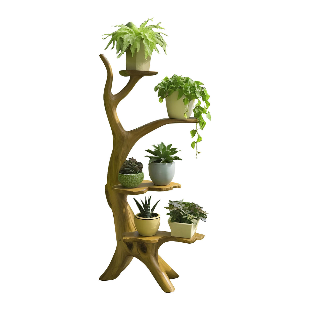 Organic Tree Branch Plant Stand For Garden And Patio Use