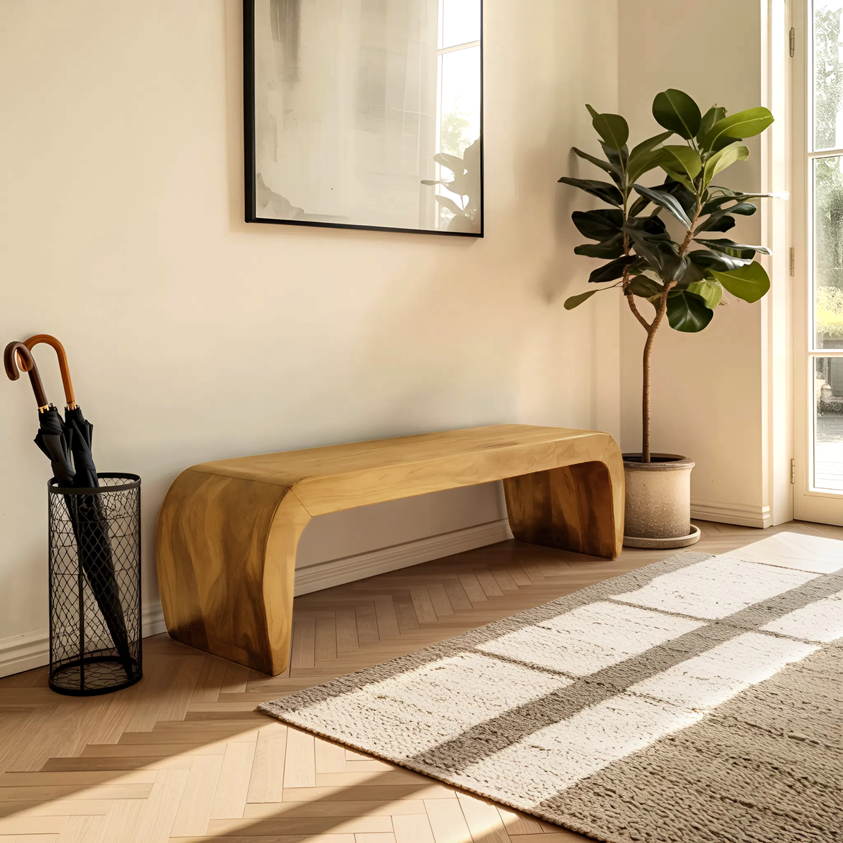 Contemporary Bench With Curved Design For Entryway